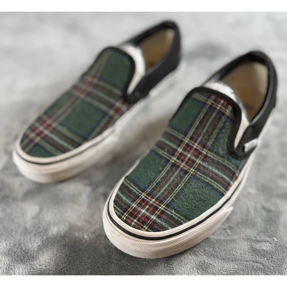 Vans Slip On Shoes Mens Size 6 Womens 7.5 Plaid Custom Classic Skate‎ Sneakers